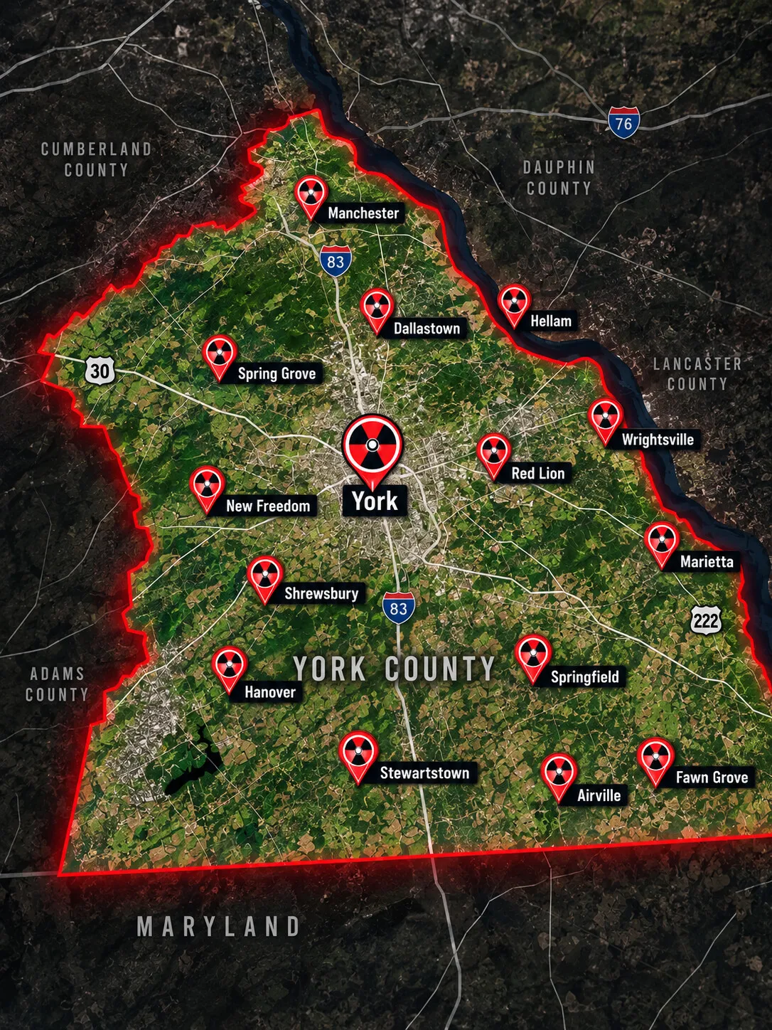 Map of York County, Pennsylvania service area